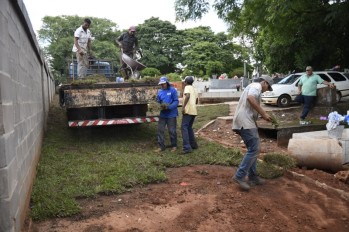Cemitério e canteiros da Parigot de Souza ganham gramado